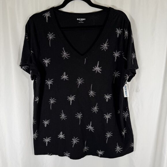 New Old Navy Blouse Women's Large Everywear Palm Tree Short Sleeve Vneck - Picture 1 of 10